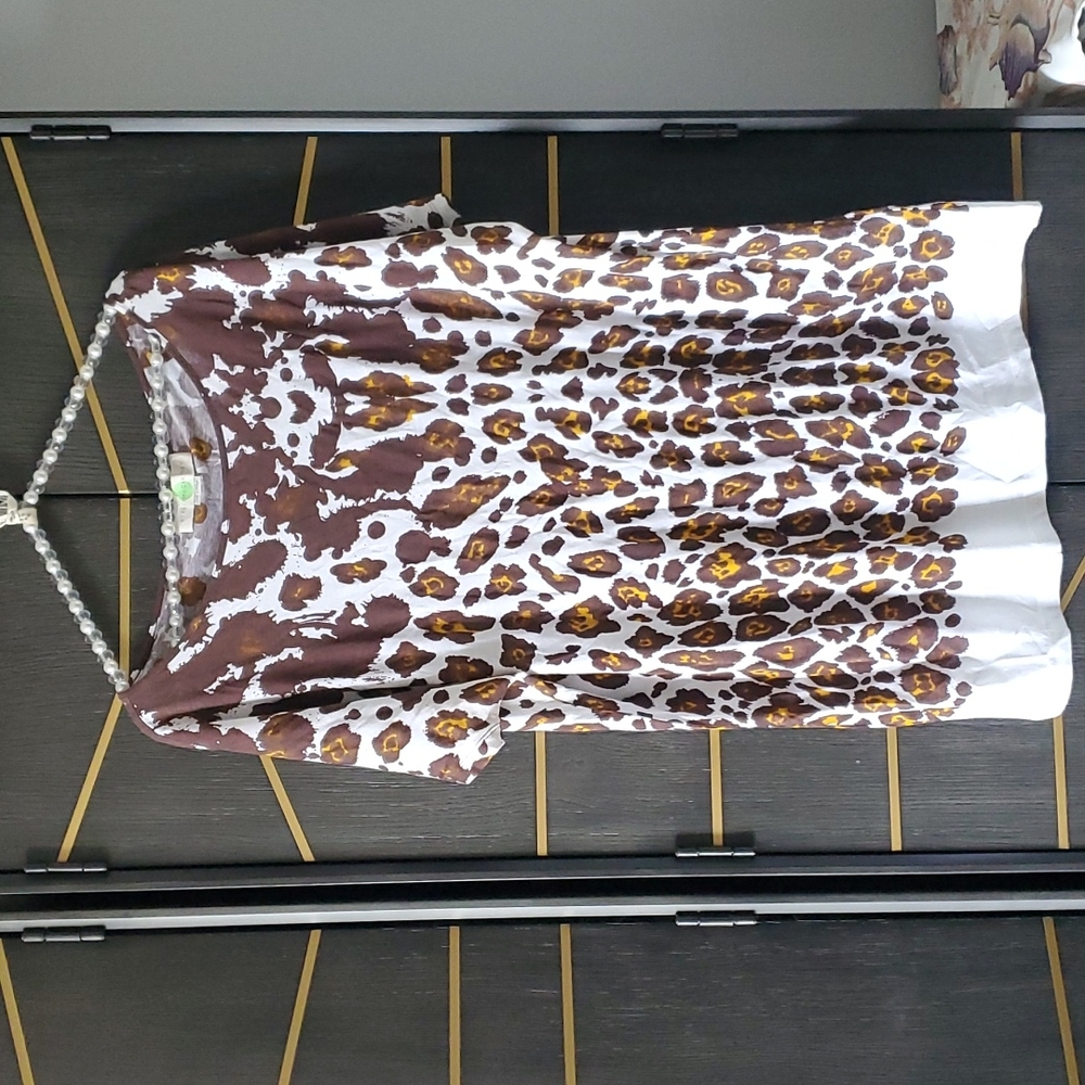 Stella McCartney Brown, White & Yellow Leopard Print Short Sleeve Tee